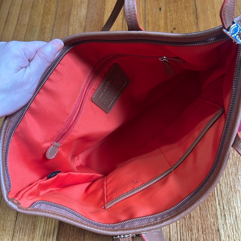 Coach Sawyer Tote Classic Red Canvas Pockets Deep Wide Orange Interior - Picture 6 of 16